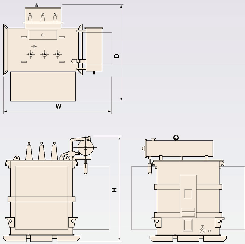 Габариты трансформатора с радиаторами