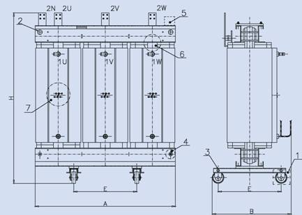 Габаритный чертеж - трансформаторы сухие АББ с литыми обмотками IP 00