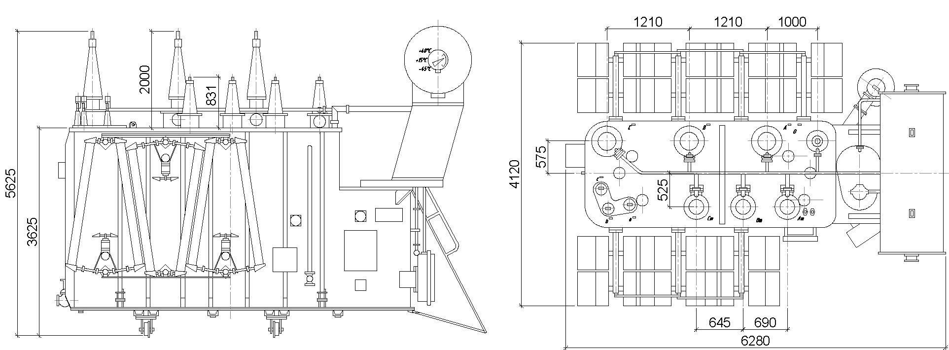 размеры трансформатора ТДТНЖ-25000/110-У1