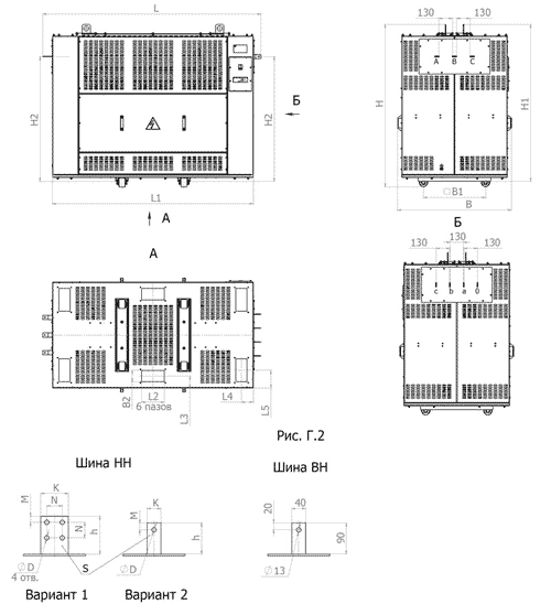размеры трансформаторов ТЛС мощностью от 100 до 1600 кВА