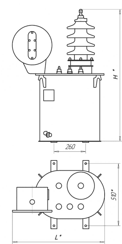 Трансформатор ОМЖ-2,5-10/27,5 - габариты
