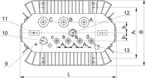 Трансформатор  ТМГ мощностью 100...400 кВ-А вид сверху