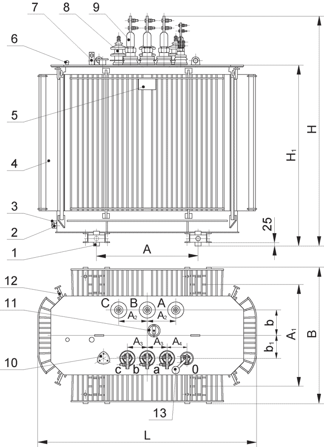 Трансформатор  ТМГ мощностью 630...1250 кВА