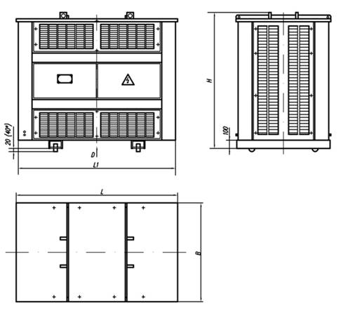 размеры и масса трансформаторов ТСЗГЛ с кабельными вводами через днище