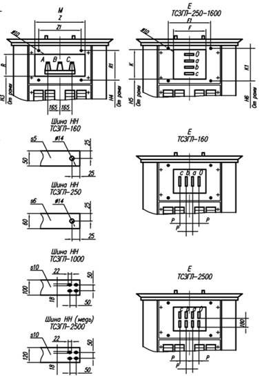 размеры и масса трансформаторов ТСЗГЛ (правое исполнение) 2