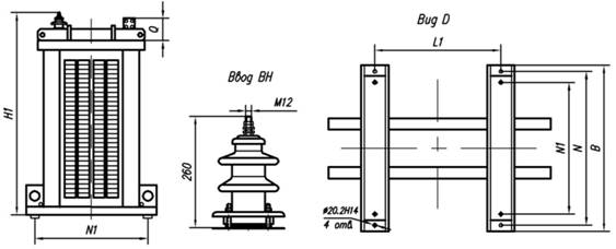 размеры и масса трансформаторов ТСЗЛО с шинными выводами на крышку