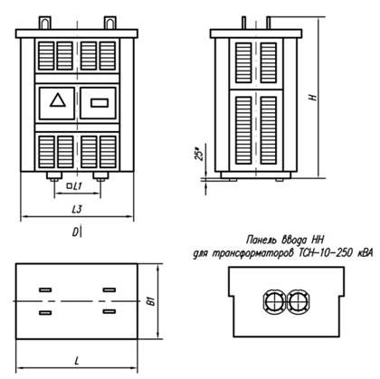 размеры и масса трансформаторов ТСЗН с кабельными вводами через днище